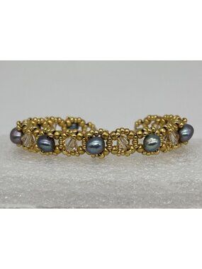 Artisan Made Bracelet Freshwater Pearls Swarovski Crystals 14K GF Clasp Unsigned